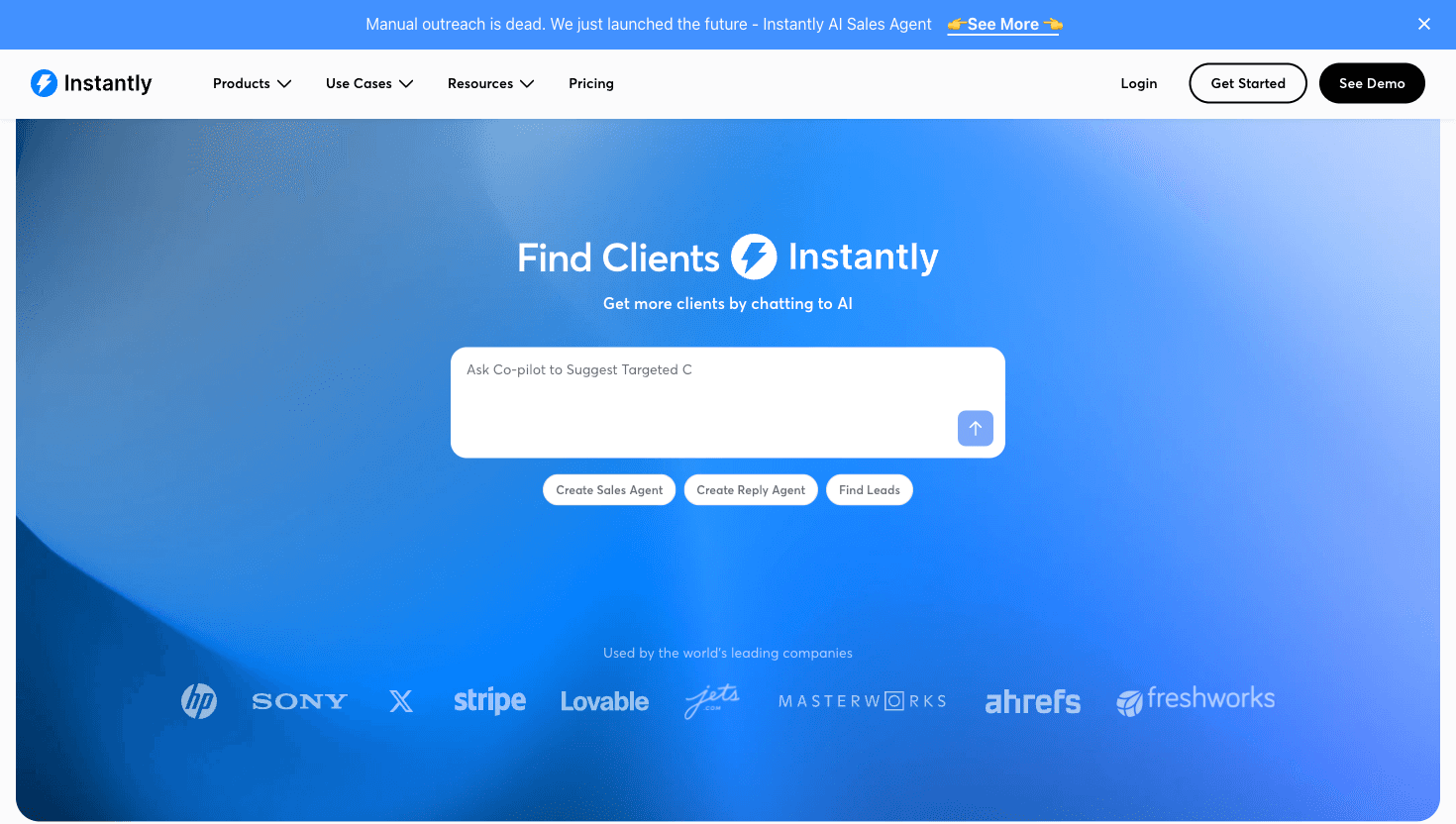Instantly homepage